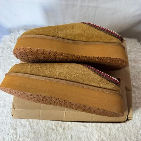 Fitory Brown Suede Shearling Lined Clog Slippers Platform Wedge Women's Size 10 - Picture 2 of 8